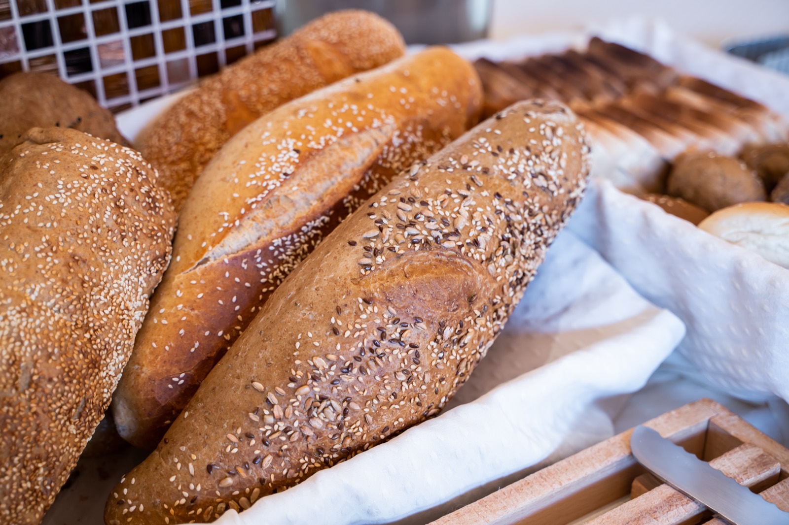 Freshly baked bread in the breakfast basket